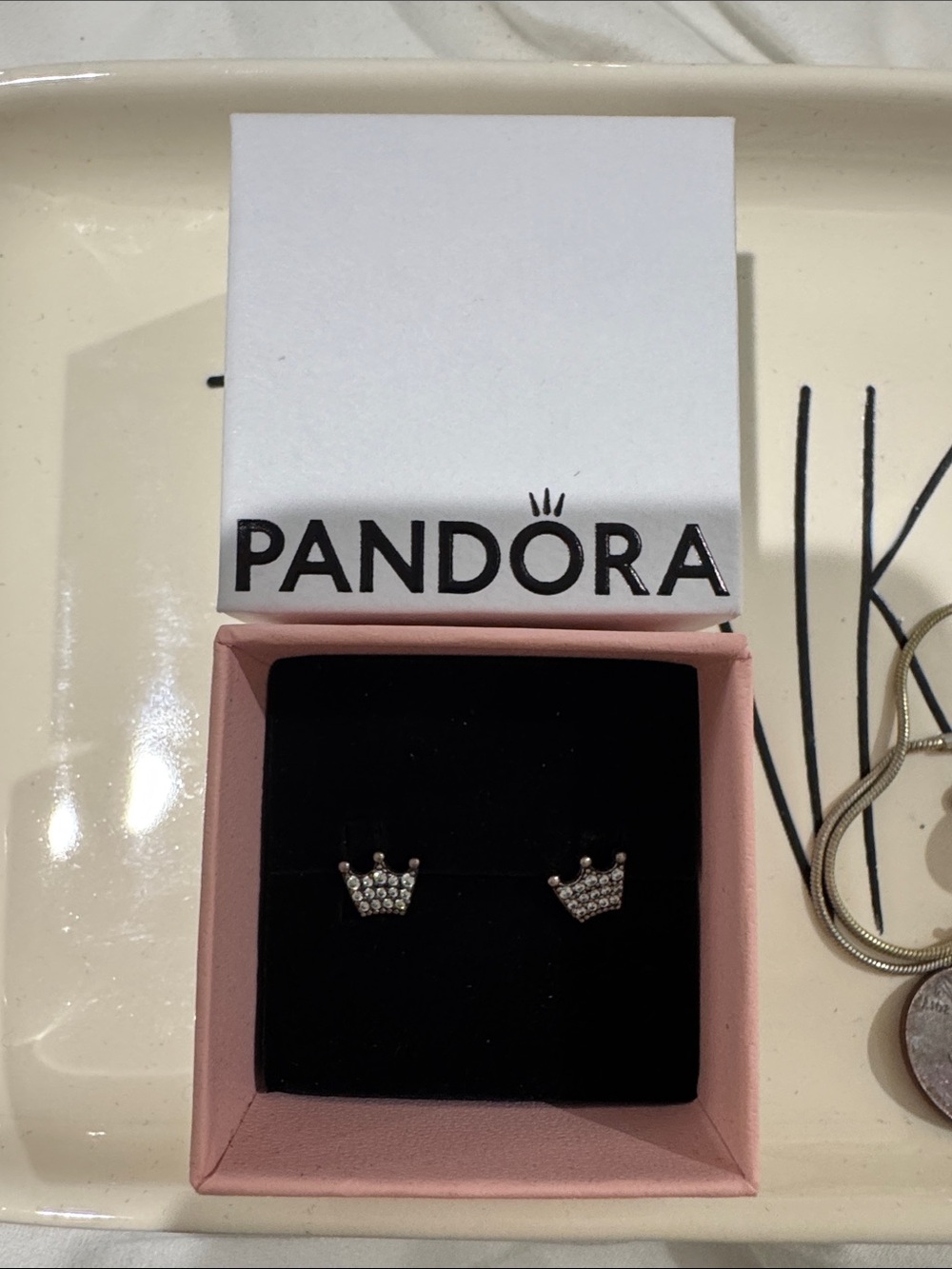 Pandora Silver Crown Stud Earrings with Clear Stones - Picture 2 of 2